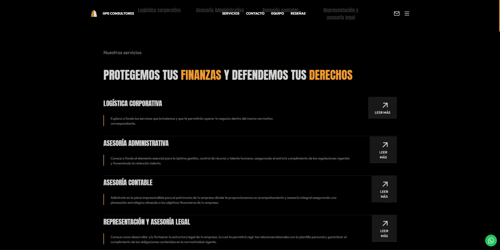 Services section on GPE's website