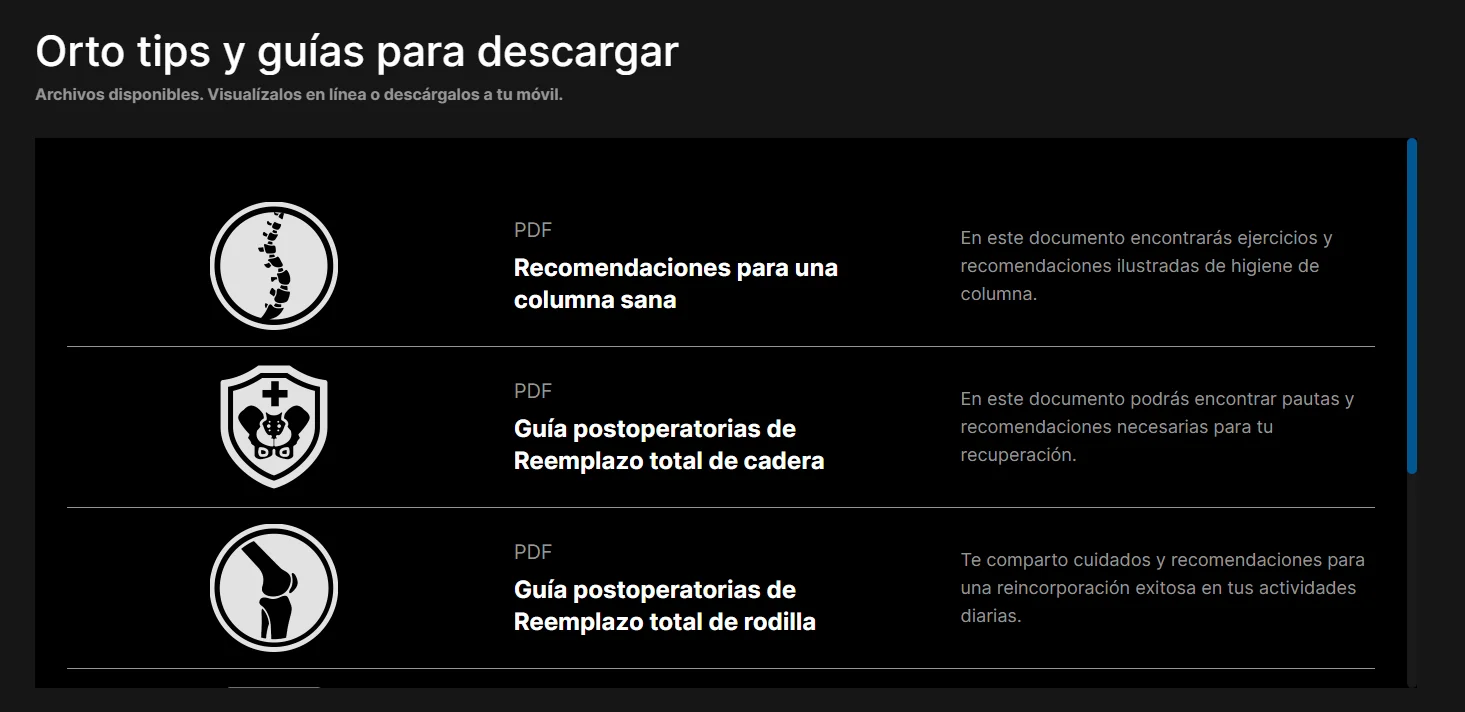 Sección de guías para descargar en el sitio del Dr. Ricardo Monge