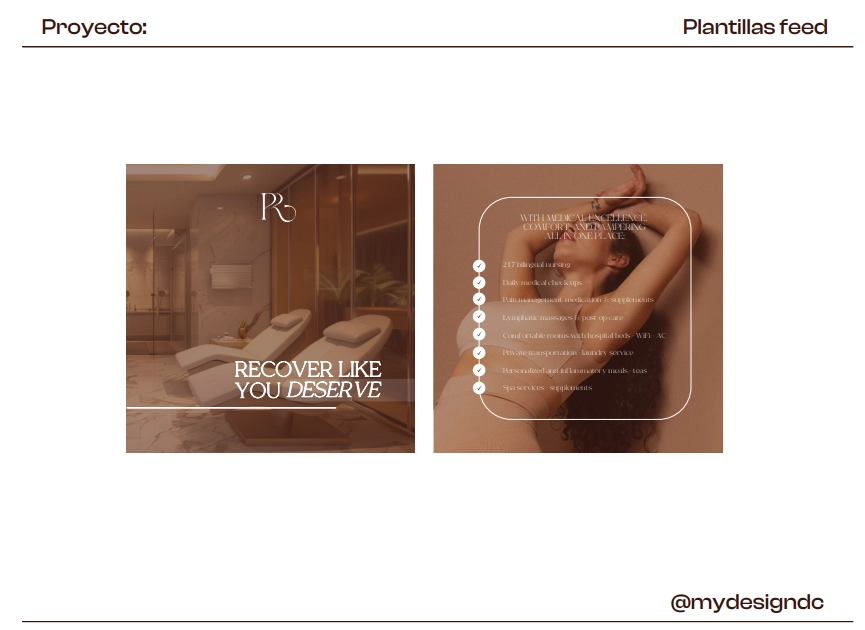 Plantillas de feed para redes sociales de Palmas Recovery